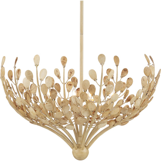 Maypan Chandelier by Currey and Company in coco cream, natural. Made from wrought iron, coco shells in a unique style.