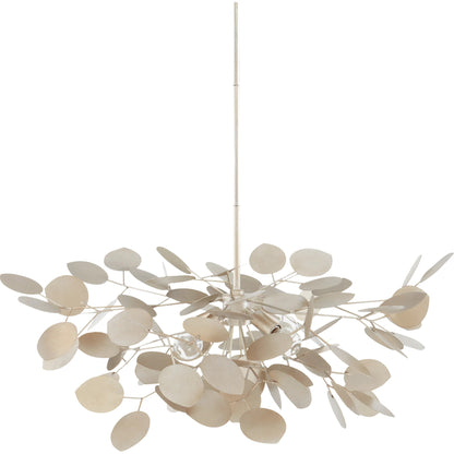 Lunaria Small Chandelier by Currey and Company in contemporary silver leaf. Made from wrought iron in a transitional style.