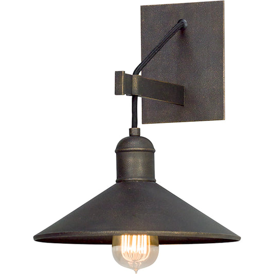 McCoy Wall Sconce by Troy in vintage bronze. Made from hand worked iron in a modern style.