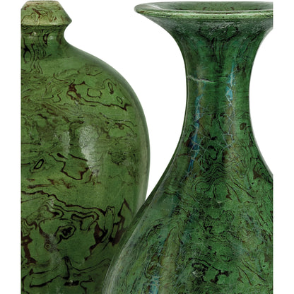Romulus Green Vase Set by Currey and Company in green. Made from porcelain in a modern style.