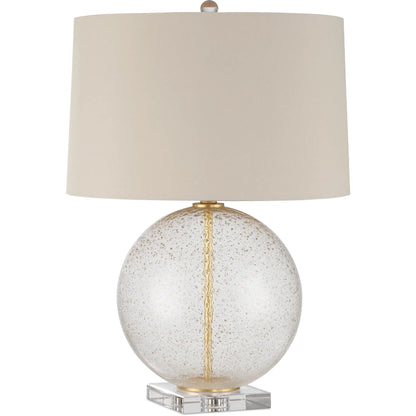 Zebulon Round Table Lamp by Currey and Company in clear with gold speckles, contemporary gold leaf. Made from glass, optic crystal, meta in a modern style.