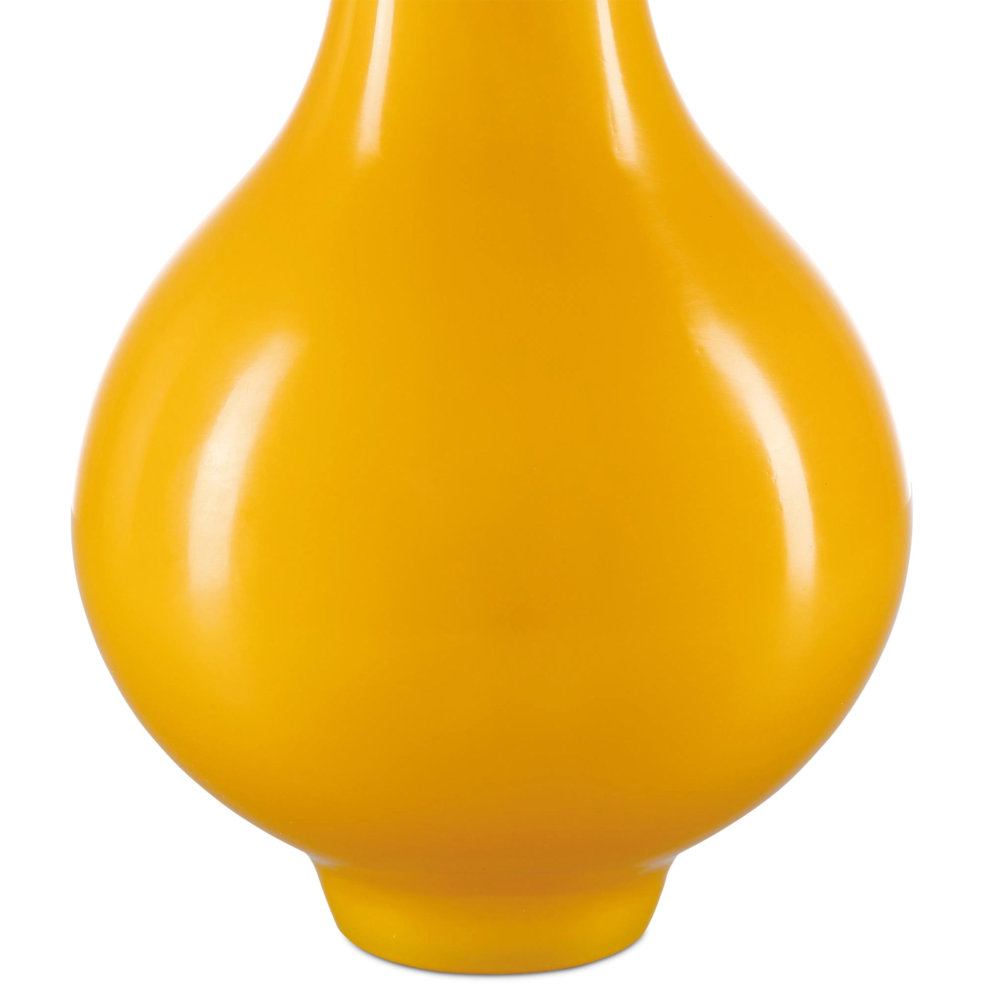 Imperial Yellow Peking Long Neck Vase by Currey and Company in imperial yellow. Made from glass in a modern style.
