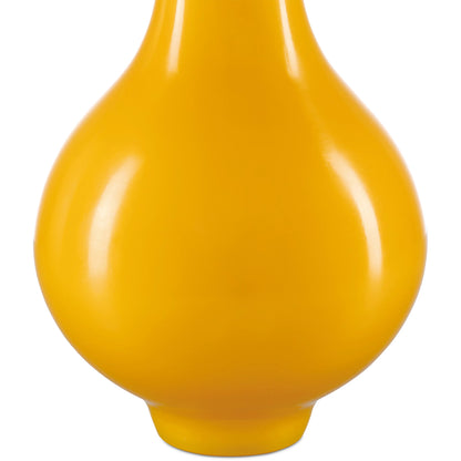 Imperial Yellow Peking Long Neck Vase by Currey and Company in imperial yellow. Made from glass in a modern style.