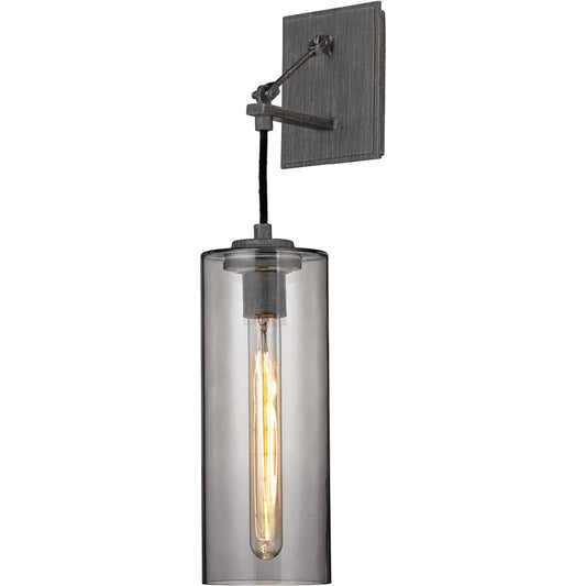 Union Square Wall Sconce by Troy in graphite. Made from hand worked iron in a modern style.