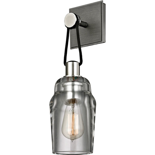 Citizen Wall Sconce by Troy in graphite and polished nickel. Made from hand worked iron in a unique style.