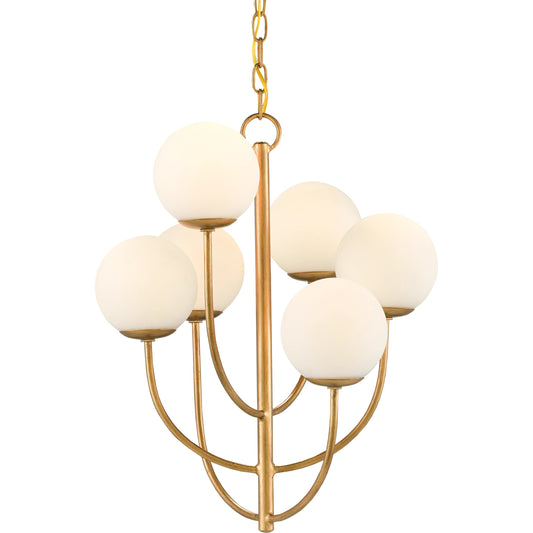 Sunnylands Chandelier by Currey and Company in brass. Made from wrought iron, glass in a modern style.