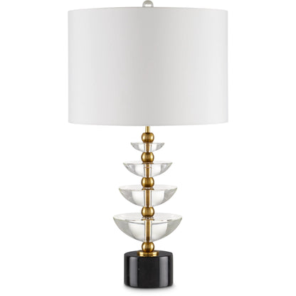 Waterfall Table Lamp by Currey and Company in clear, natural, brass. Made from optic crystal, marble, metal in a modern style.