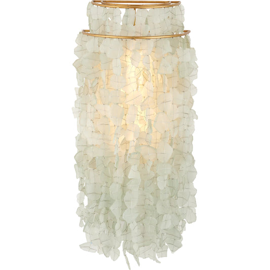 Verre De Mer Wall Sconce by Currey and Company in seaglass, contemporary gold​. Made from glass, wrought iron in a modern style.