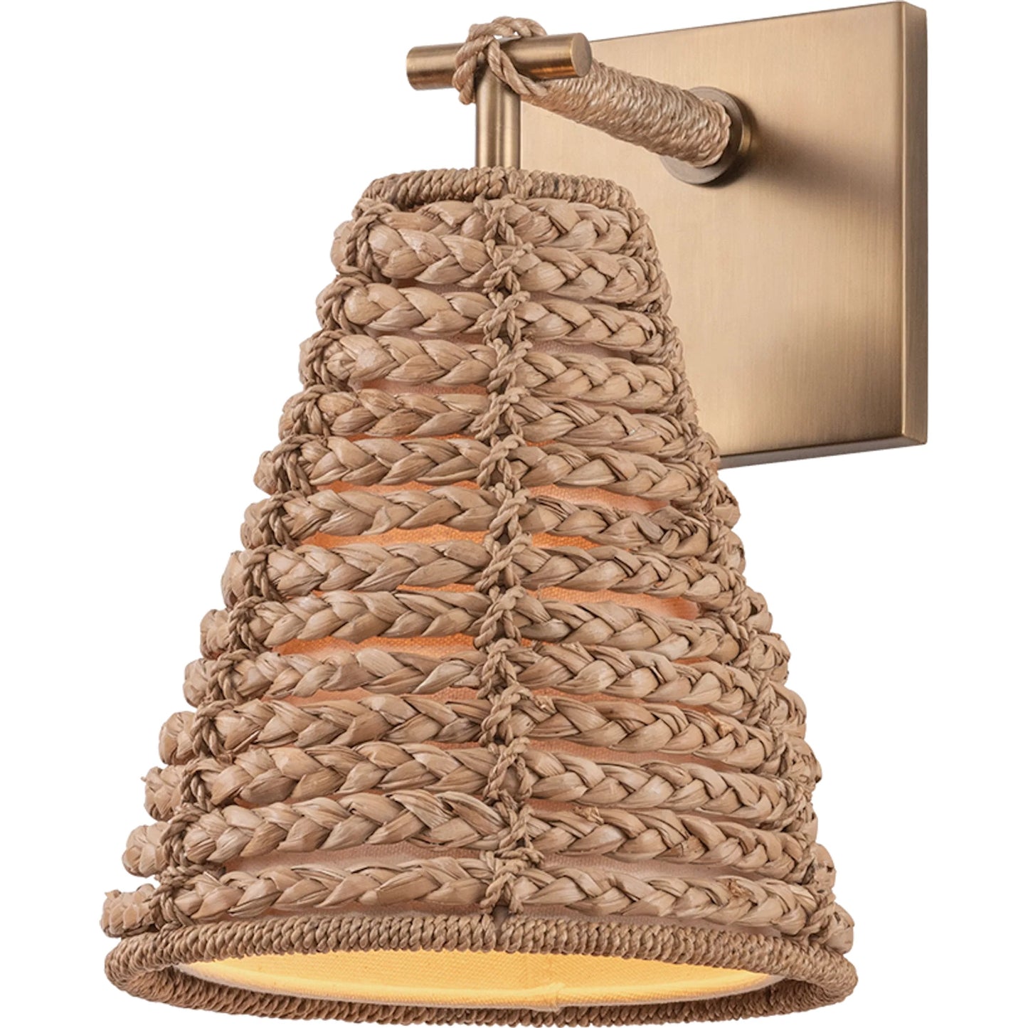 001 SI-2528090 | Primary Silo | Redwood Wall Sconce by Troy in patina brass. Made from natural woven in a unique style.
