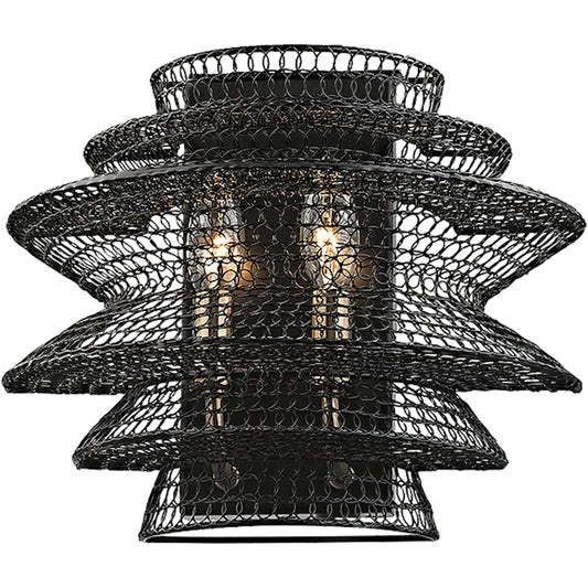 Kokoro Wall Sconce by Troy in soft black. Made from hand worked iron in a unique style.