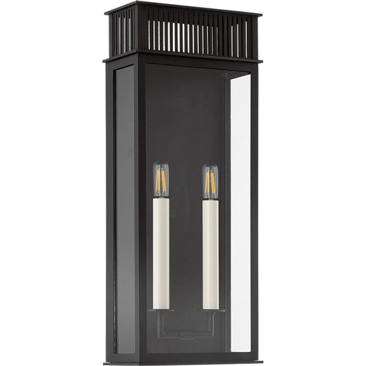 Gridley Exterior Wall Sconce by Troy in textured black. Made from aluminum in a unique style.