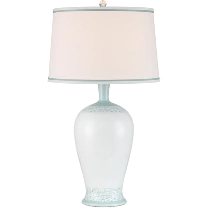 Ketty Table Lamp by Currey and Company in white, light blue. Made from porcelain in a modern style.