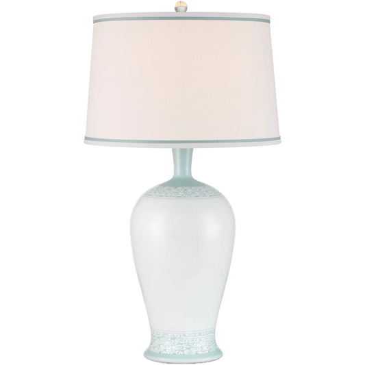Ketty Table Lamp by Currey and Company in white, light blue. Made from porcelain in a unique style.
