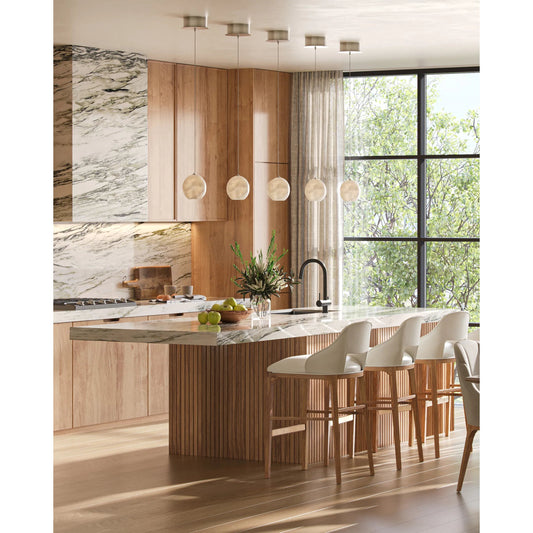 Lazio 3-LIGHT Multi-Drop Pendant by Currey and Company in natural, painted silver. Made from alabaster, metal in a transitional style.