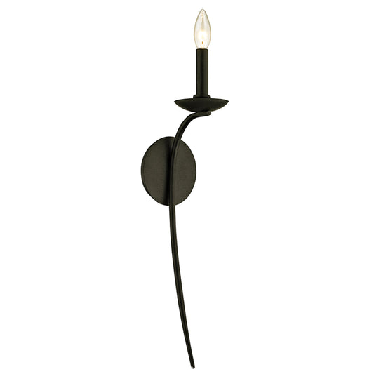 Sawyer Wall Sconce by Troy in forged iron. Made from hand worked iron in a transitional style.
