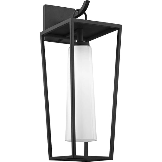 Mission Beach Wall Light by Troy in textured black. Made from hand worked iron in a modern style.