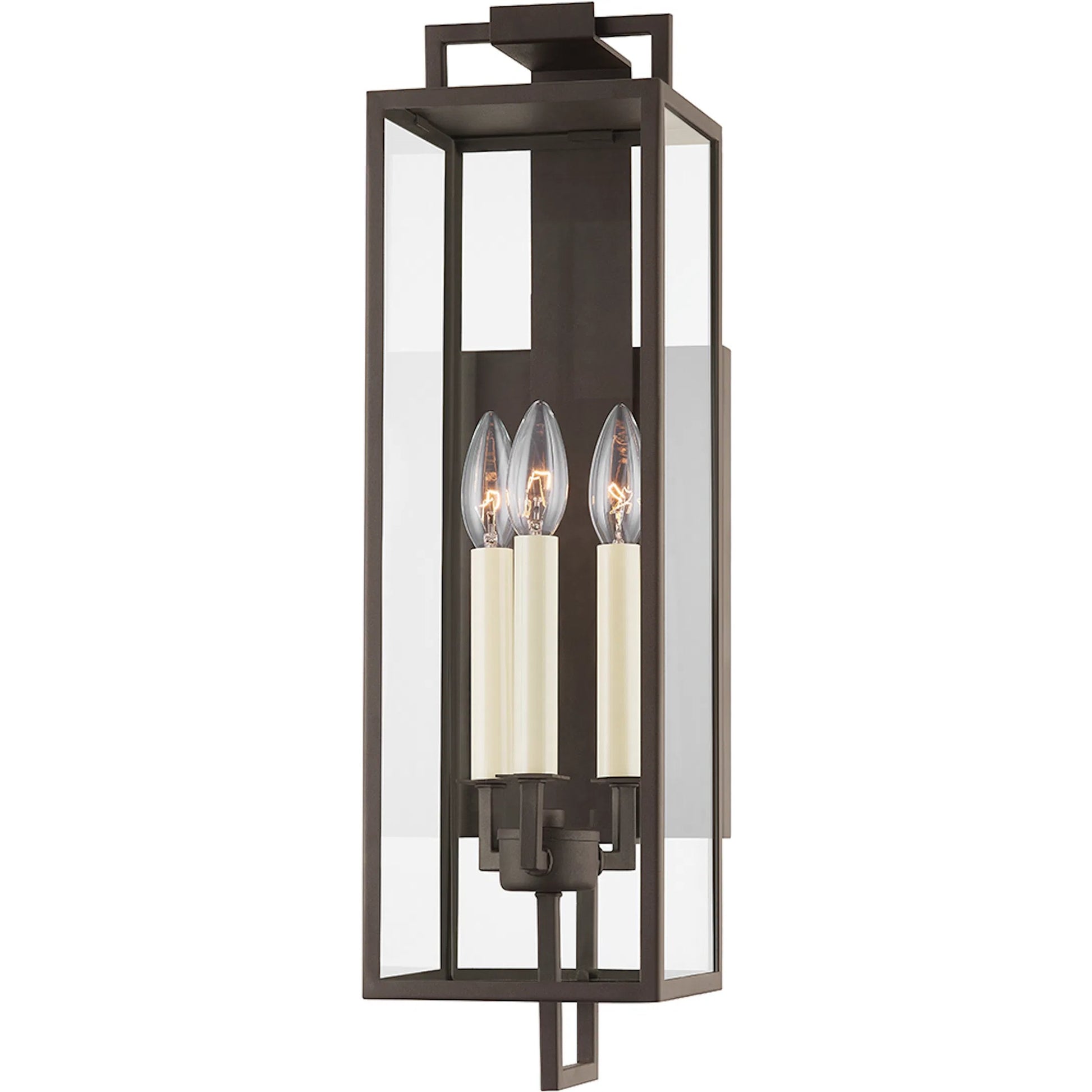 Beckham 3 Light Exterior Wall Sconce by Troy in textured bronze. Made from steel in a modern style.