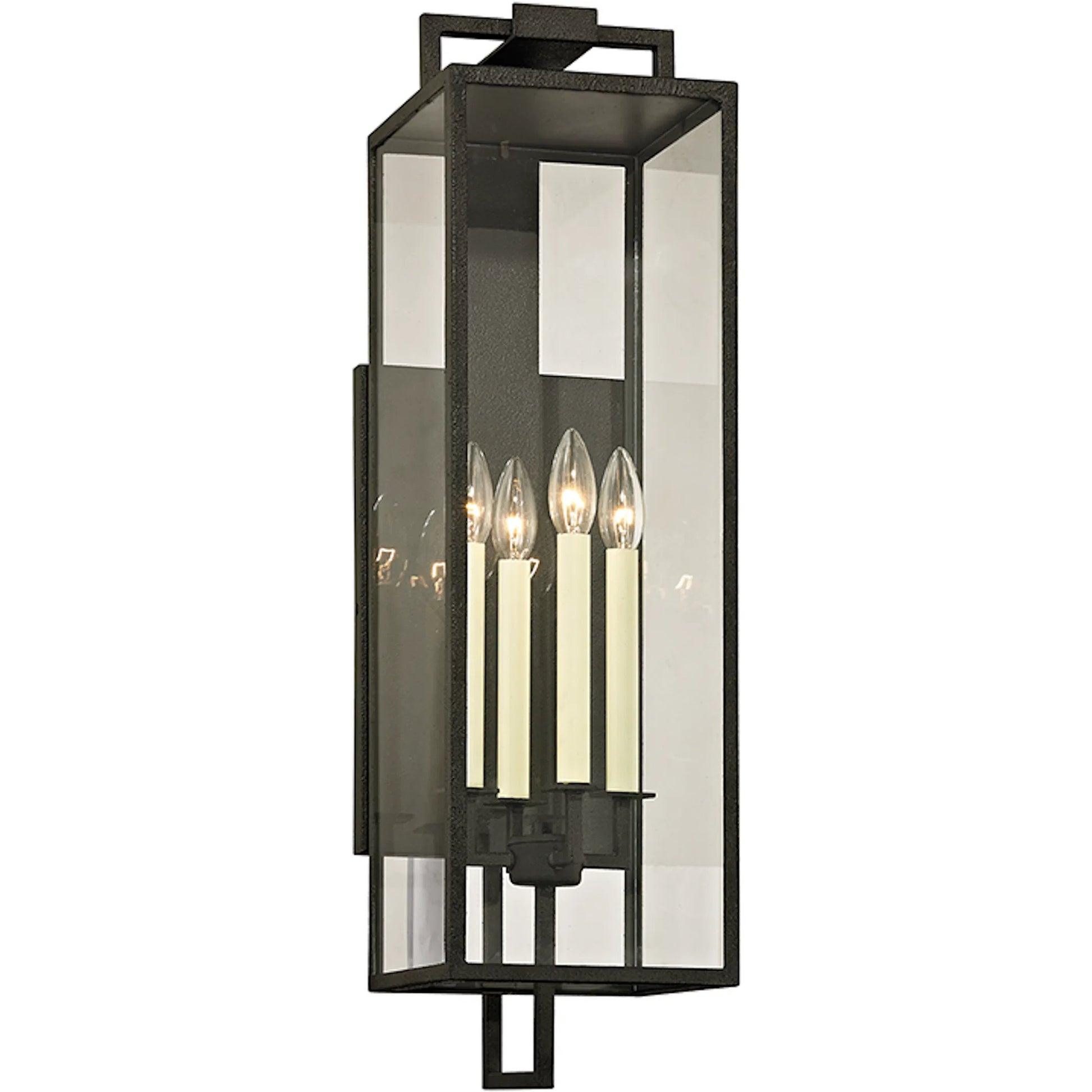 Beckham Wall Sconce by Troy in forged iron. Made from hand worked iron in a modern style.