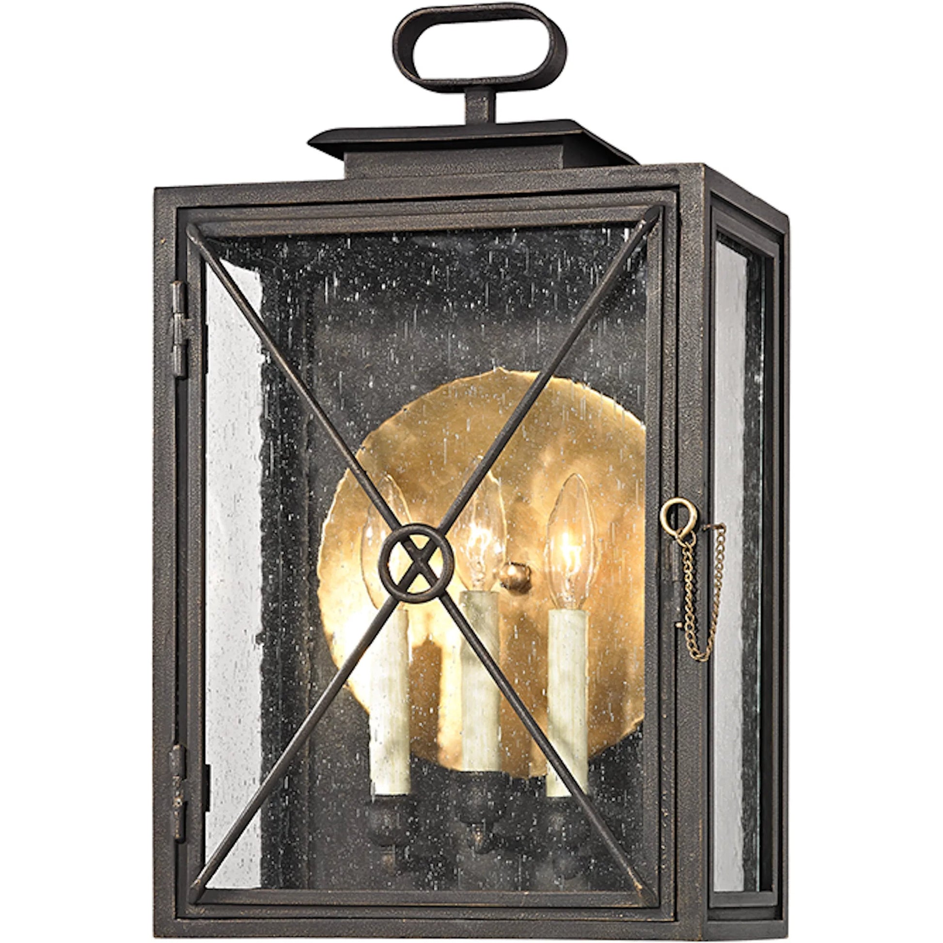 Randolph Wall Sconce by Troy in vintage bronze. Made from hand worked iron, brass in a transitional style.