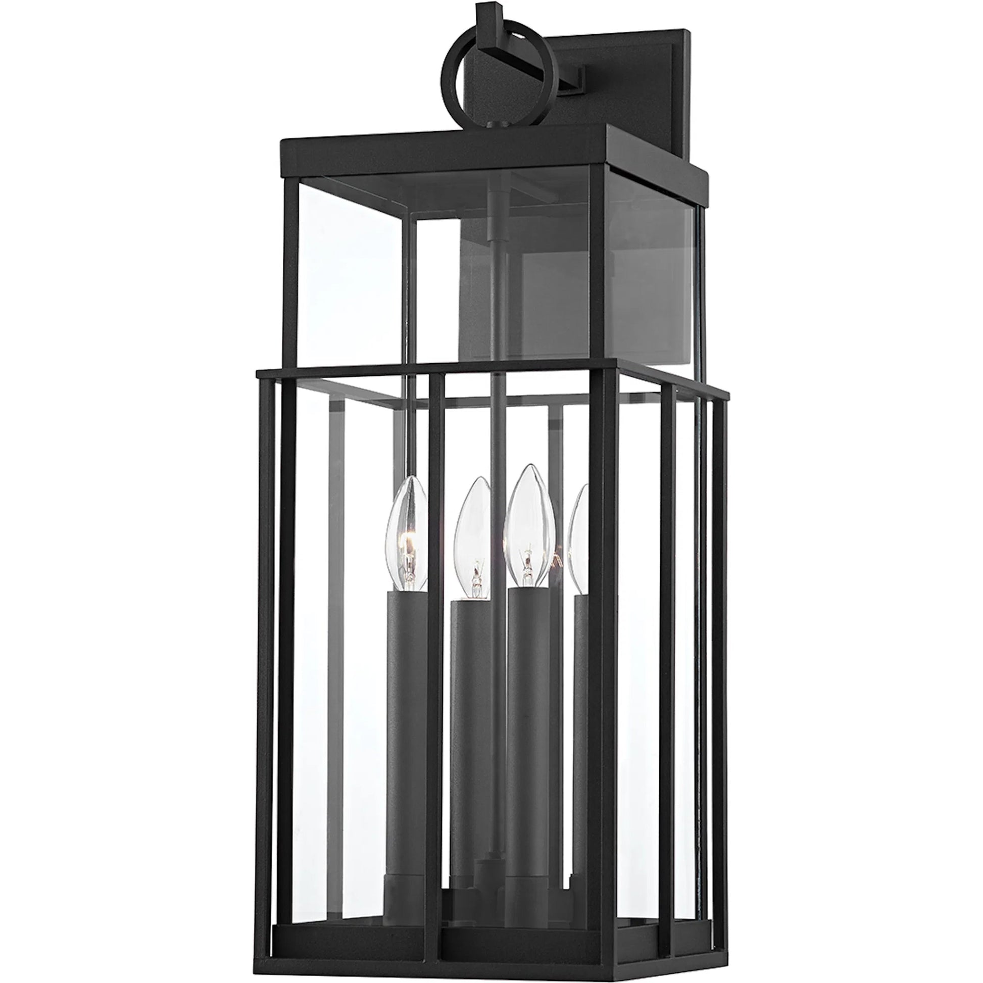 Longport 4 Light Exterior Wall Sconce by Troy in textured black. Made from aluminum, stainless steel in a transitional style.