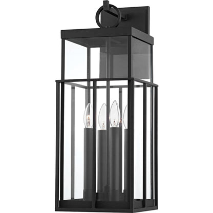 Longport 4 Light Exterior Wall Sconce by Troy in textured black. Made from aluminum, stainless steel in a transitional style.