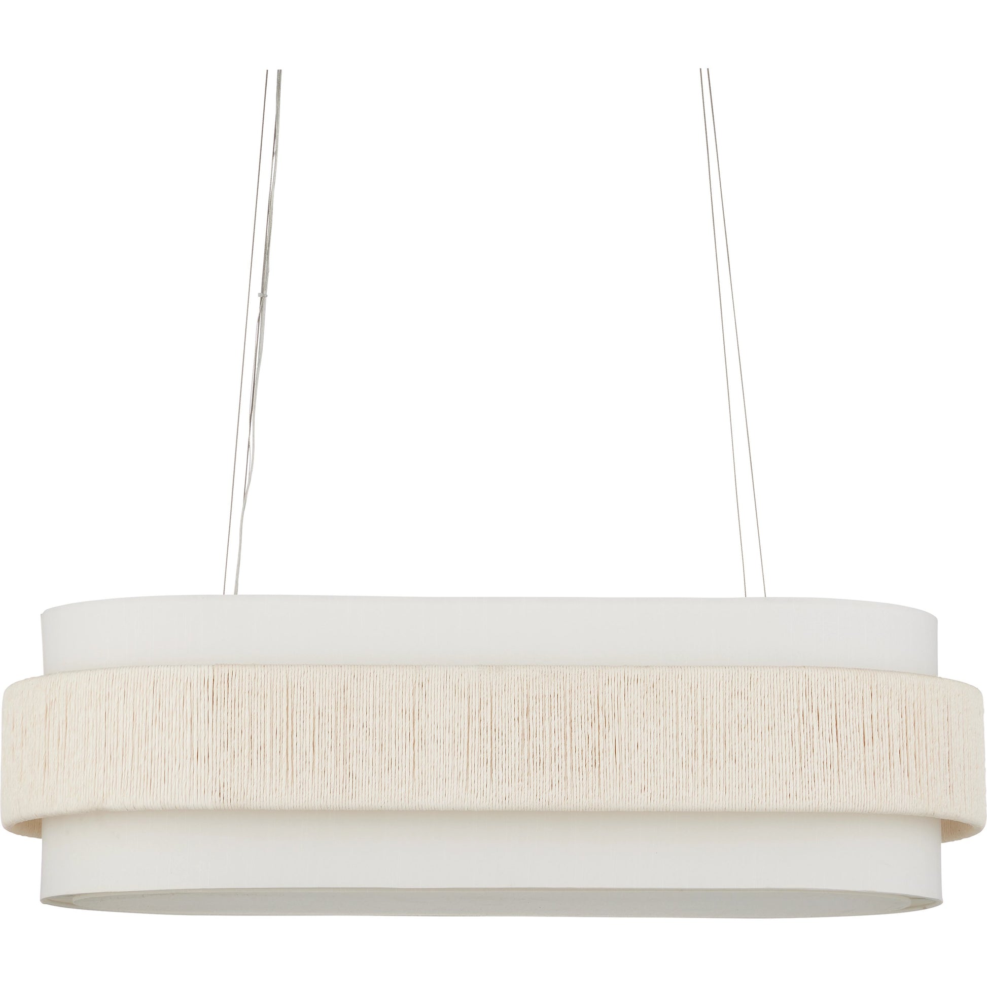 Monreale Oval Chandelier by Currey and Company in white, sugar white. Made from kraft paper twine, wrought iron in a coastal style.