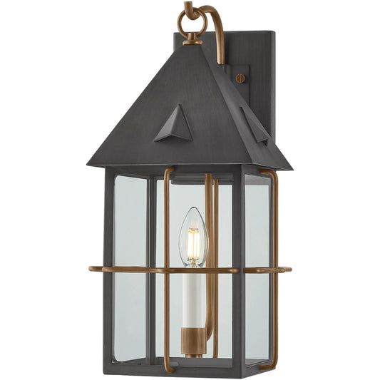 Toby Wall Sconce by Troy in patina brass and graphite. Made from aluminum in a unique style.