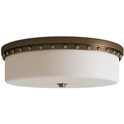 Barnabe Flush Mount by Currey and Company in white, antique brass, polished nickel. Made from glass, metal in a traditional style.