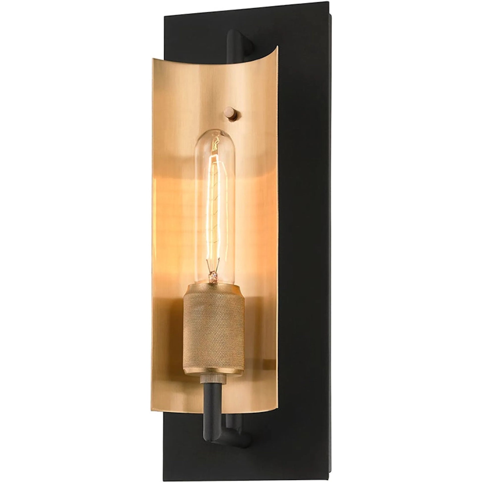 Emerson Wall Sconce by Troy in soft off black, brushed brass. Made from hand worked iron, brass in a unique style.