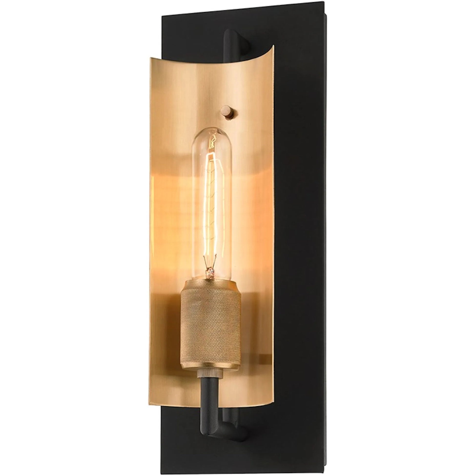 Emerson Wall Sconce by Troy in soft off black, brushed brass. Made from hand worked iron, brass in a unique style.