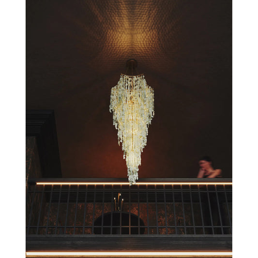Verre De Mer Chandelier by Currey and Company in seaglass, contemporary gold. Made from glass, wrought iron in a rustic style.