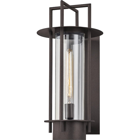 Carroll Park Wall Sconce by Troy in bronze. Made from hand worked iron in a modern style.