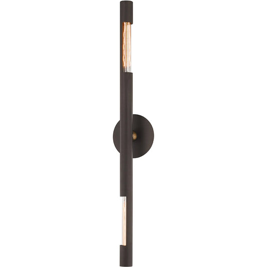 Hendrix Wall Sconce by Troy in bronze. Made from hand worked iron in a modern style.