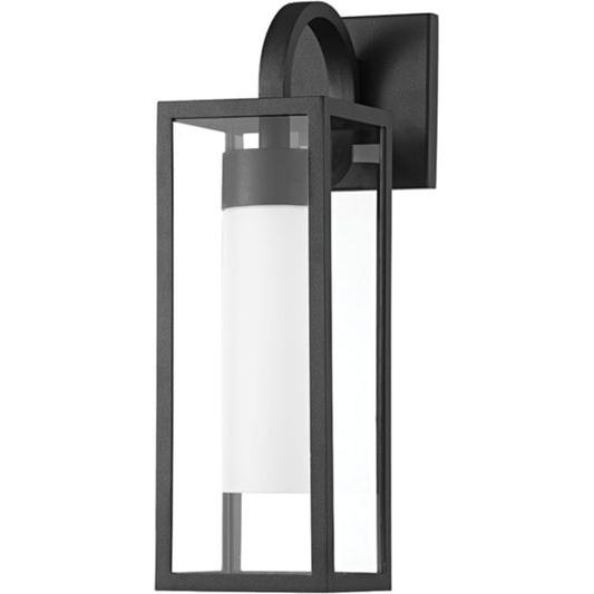 Pax Exterior Wall Sconce by Troy in textured black. Made from aluminum in a transitional style.