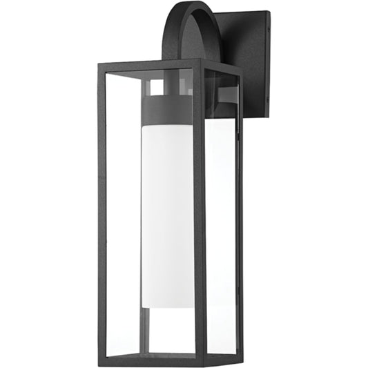 Pax Exterior Wall Sconce by Troy in textured black. Made from aluminum in a transitional style.