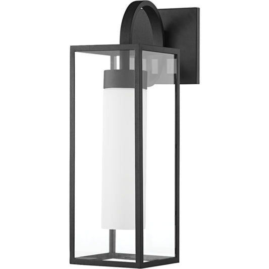 Pax Exterior Wall Sconce by Troy in textured black. Made from aluminum in a transitional style.