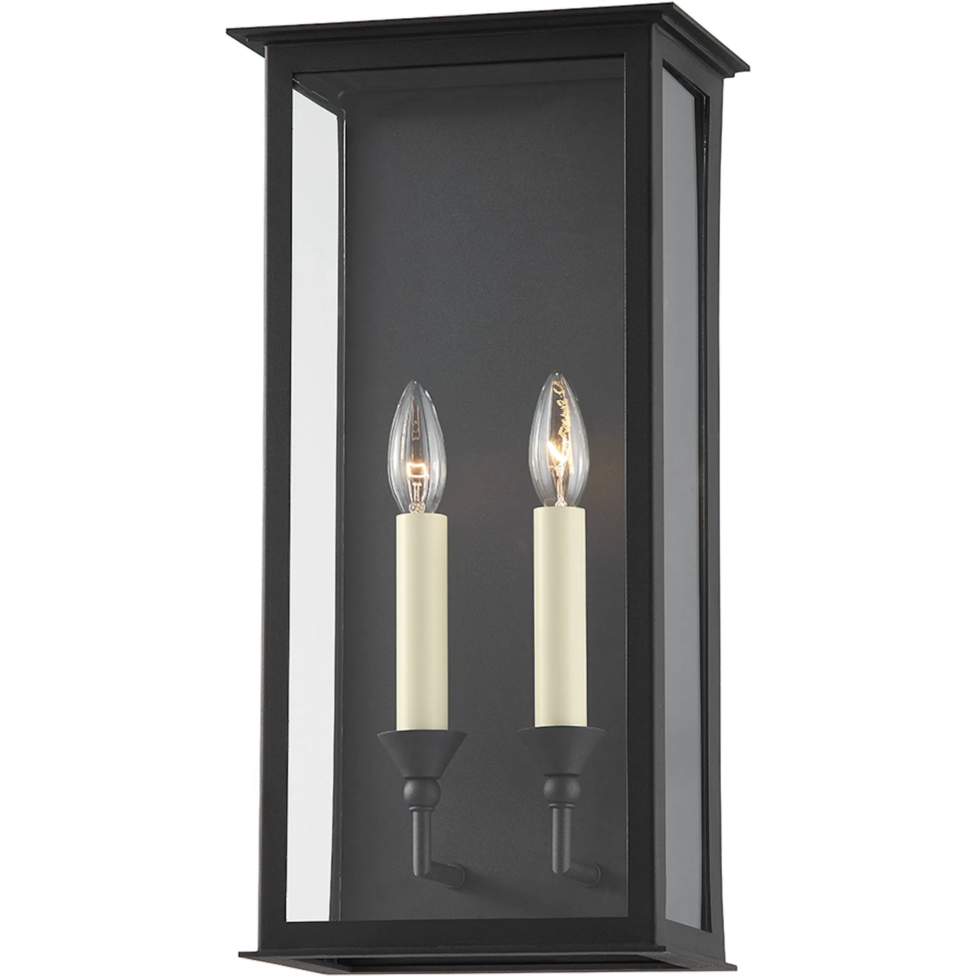 Chauncey 2 Light Exterior Wall Sconce by Troy in textured black. Made from steel in a modern style.