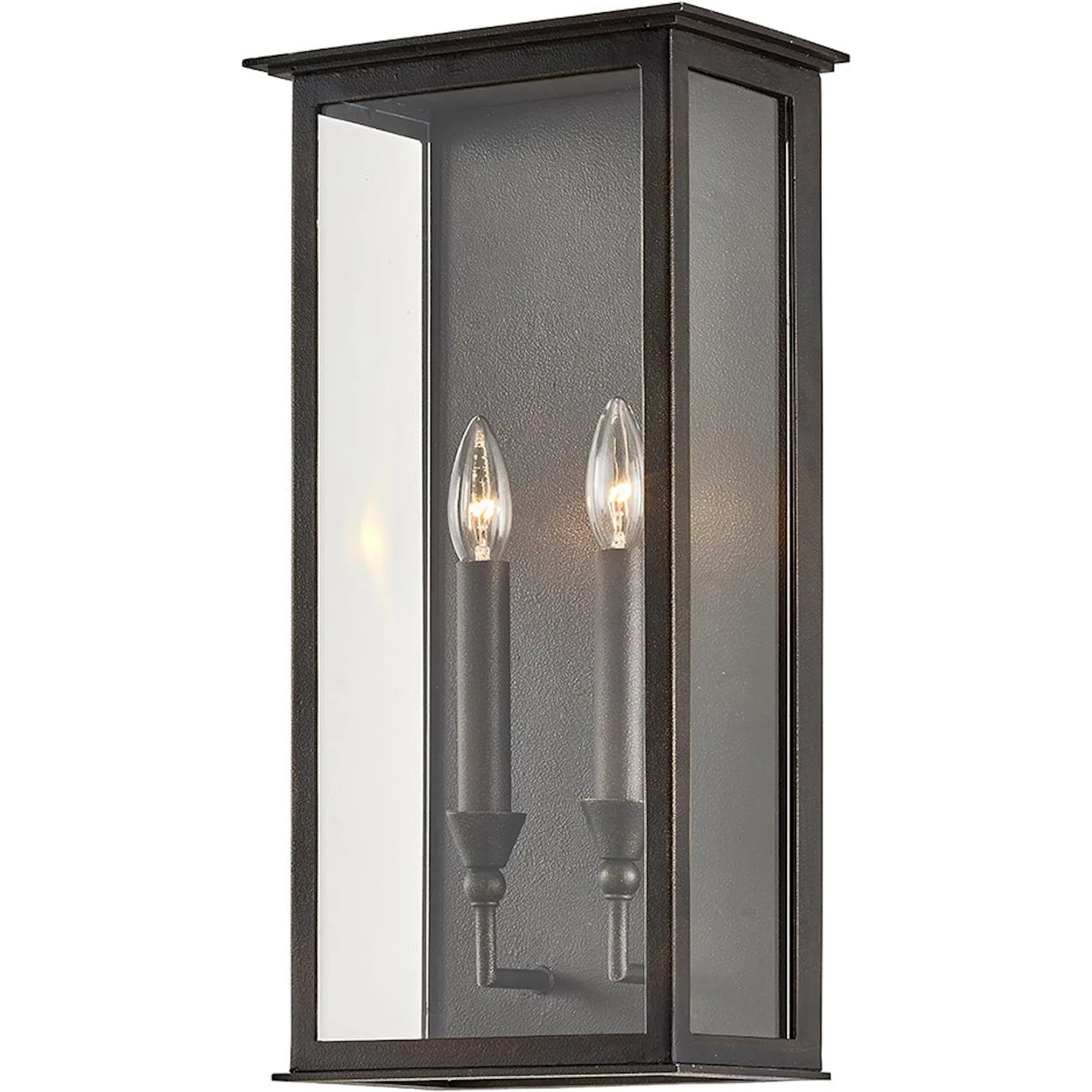 Chauncey Wall Sconce by Troy in vintage bronze. Made from hand worked iron in a modern style.