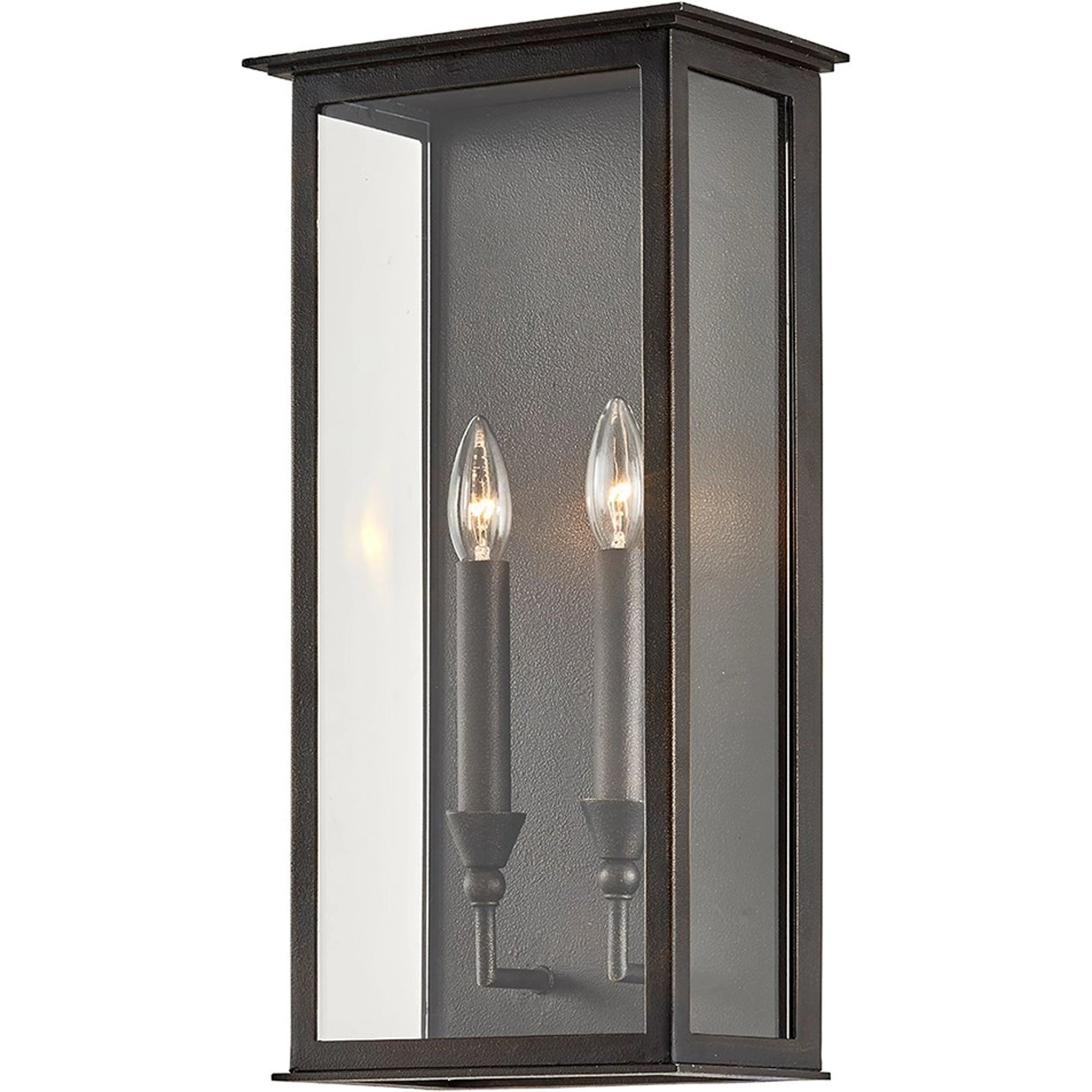 Chauncey Wall Sconce by Troy in vintage bronze. Made from hand worked iron in a modern style.