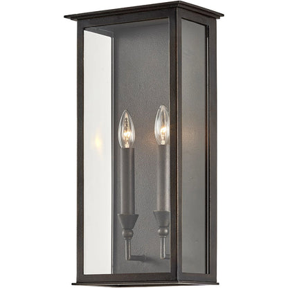 Chauncey Wall Sconce by Troy in vintage bronze. Made from hand worked iron in a modern style.