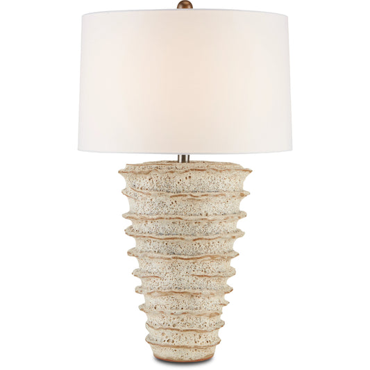Salima Table Lamp by Currey and Company in white moss. Made from ceramic in a coastal style.