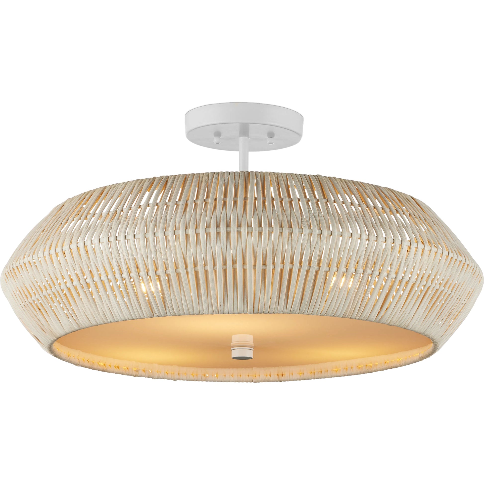 Antibes Semi-Flush Mount by Currey and Company. Made from rattan, wrought iron, acrylic in a rustic style.