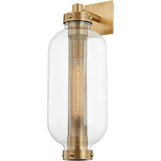 Atwater Wall Sconce by Troy in vintage brass. Made from solid brass in a modern style.