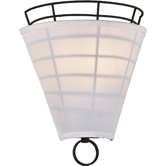 Xander Wall Sconce by Troy in centennial bronze. Made from hand worked iron in a modern style.