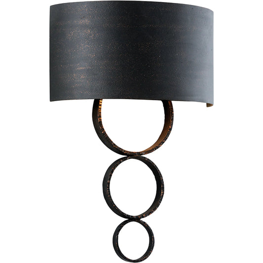 Rivington Wall Sconce by Troy in charred copper. Made from hand forged iron in a unique style.