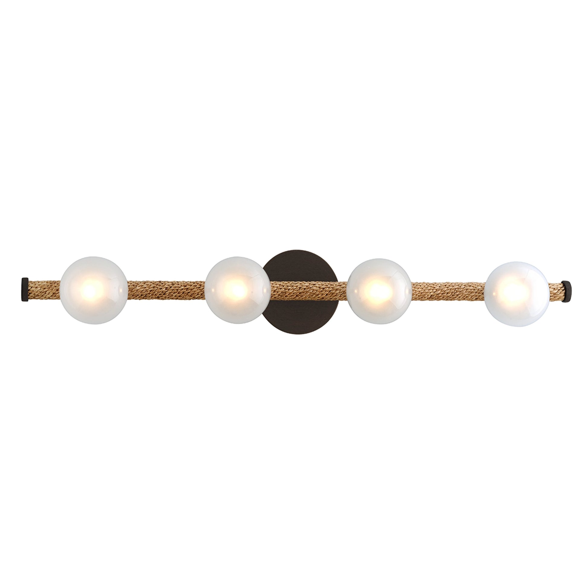 Nomad Vanity Light by Troy in classic bronze. Made from hand worked iron in a modern style.