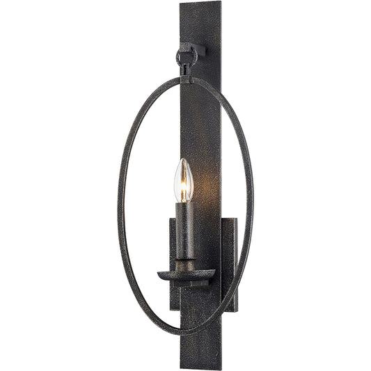Baily Wall Sconce by Troy in aged pewter. Made from hand forged iron in a unique style.