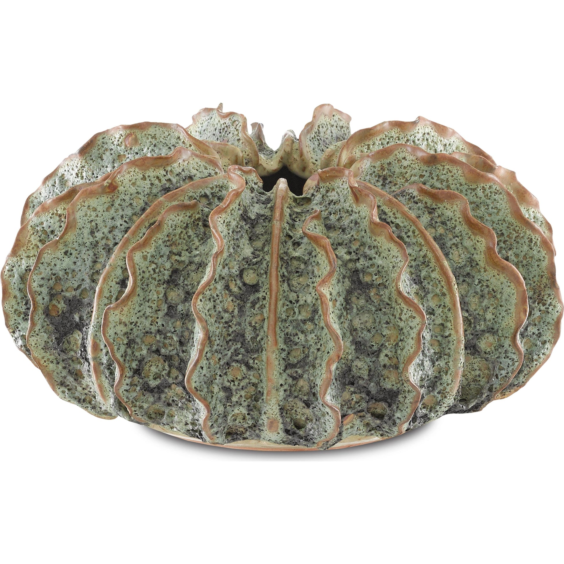 Sunken Boat Wings Vase by Currey and Company in moss green. Made from ceramic in a coastal style.