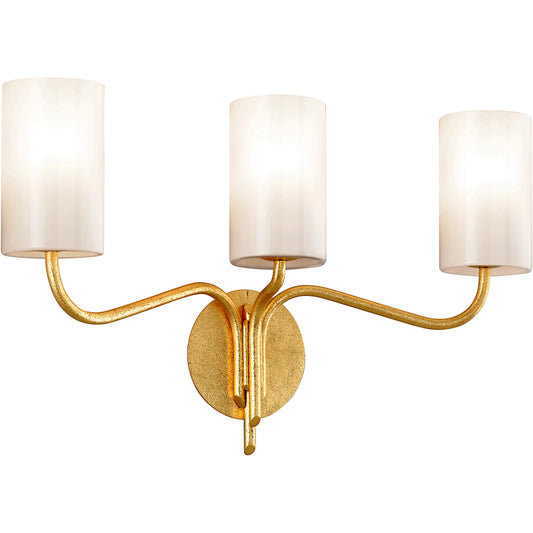 Juniper Bath and Vanity Light by Troy in gold leaf. Made from hand worked iron in a unique style.