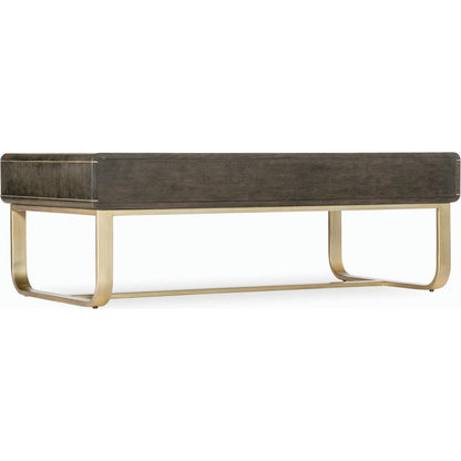 Commerce & Market Metropolitan Cocktail Table by Hooker Furniture in dark wood and dark wood finish. Made from oak veneers, metal tube and sheet metal in a modern style.